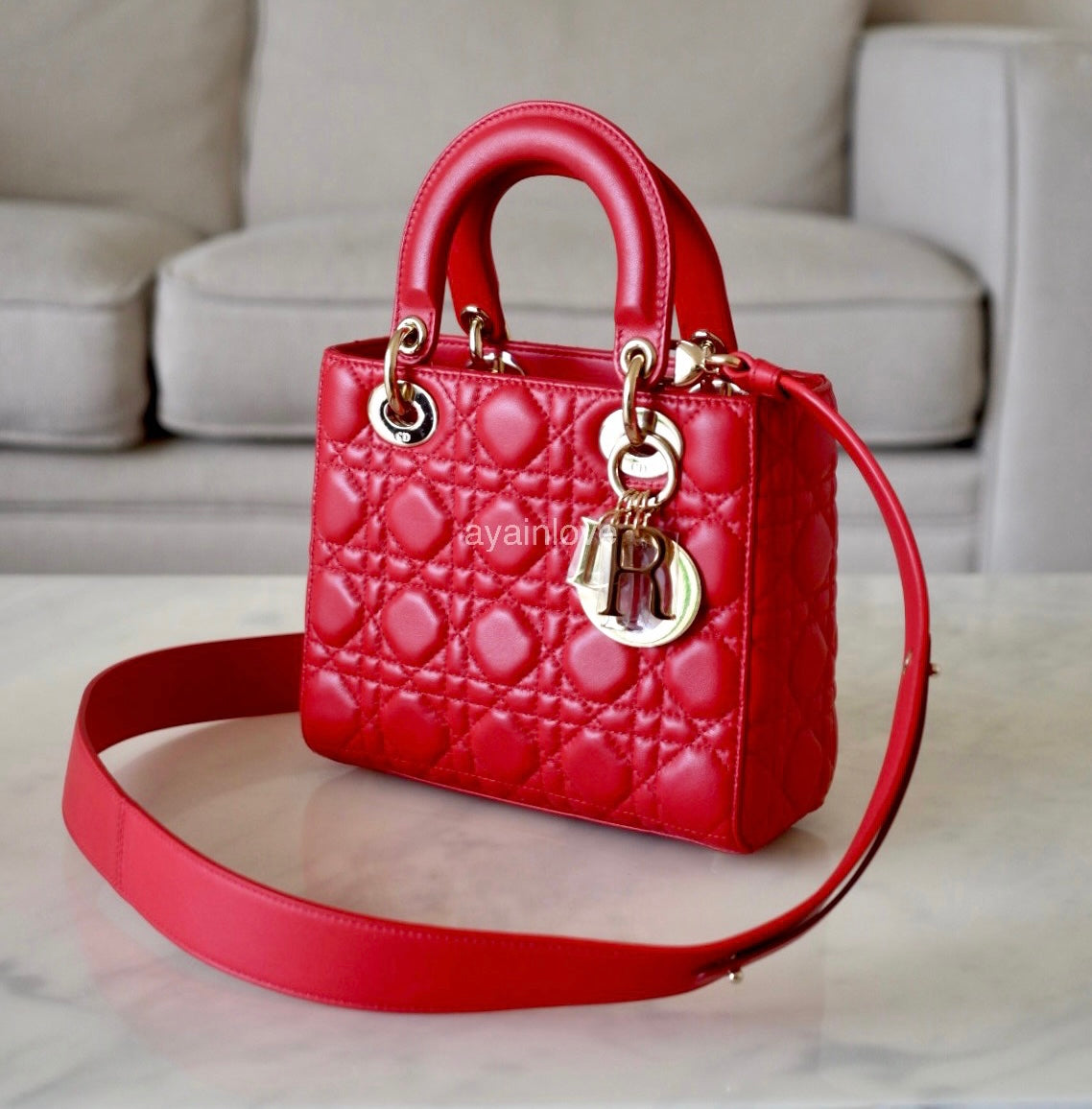 DIOR Small Lady Dior Red Cannage 2019 Light Gold Hardware