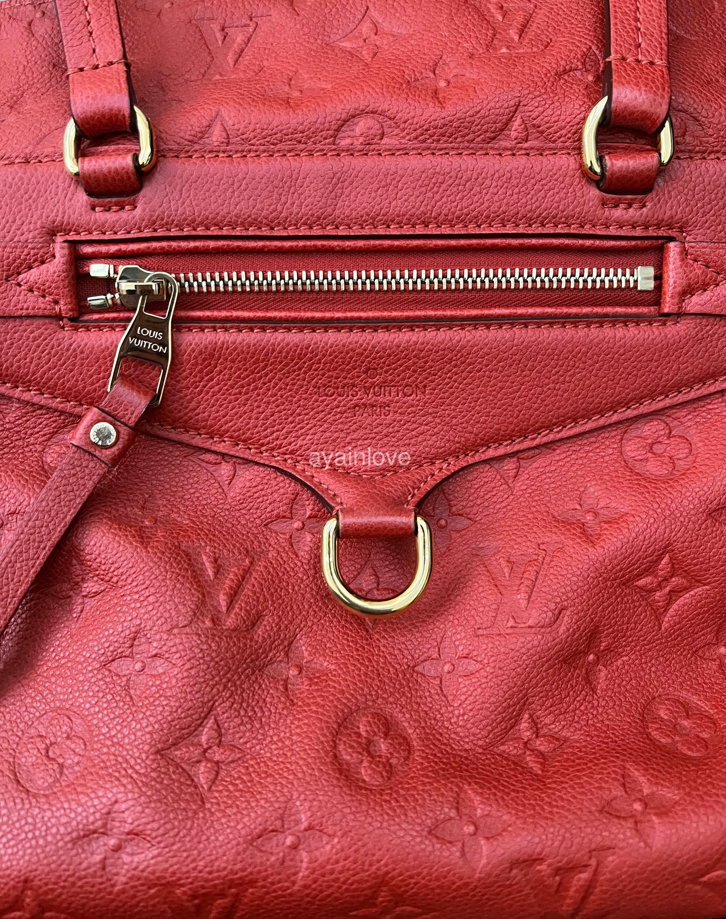 LOUIS VUITTON Lumineuse Red Orient Monogram Empreinte PM Satchel Gold Hardware