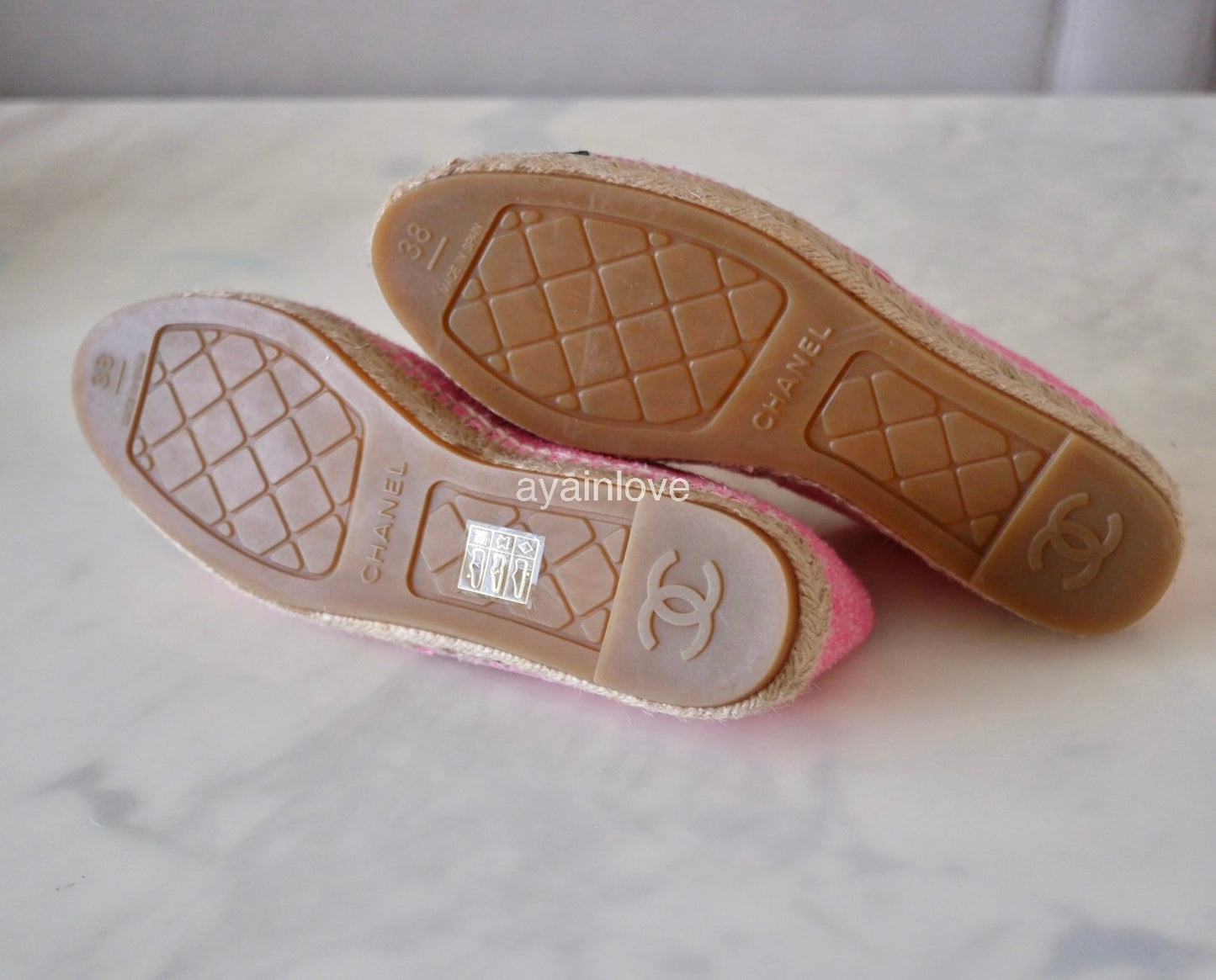 CHANEL Pink Gold Tweed Espadrilles Shoes Size 38 EU