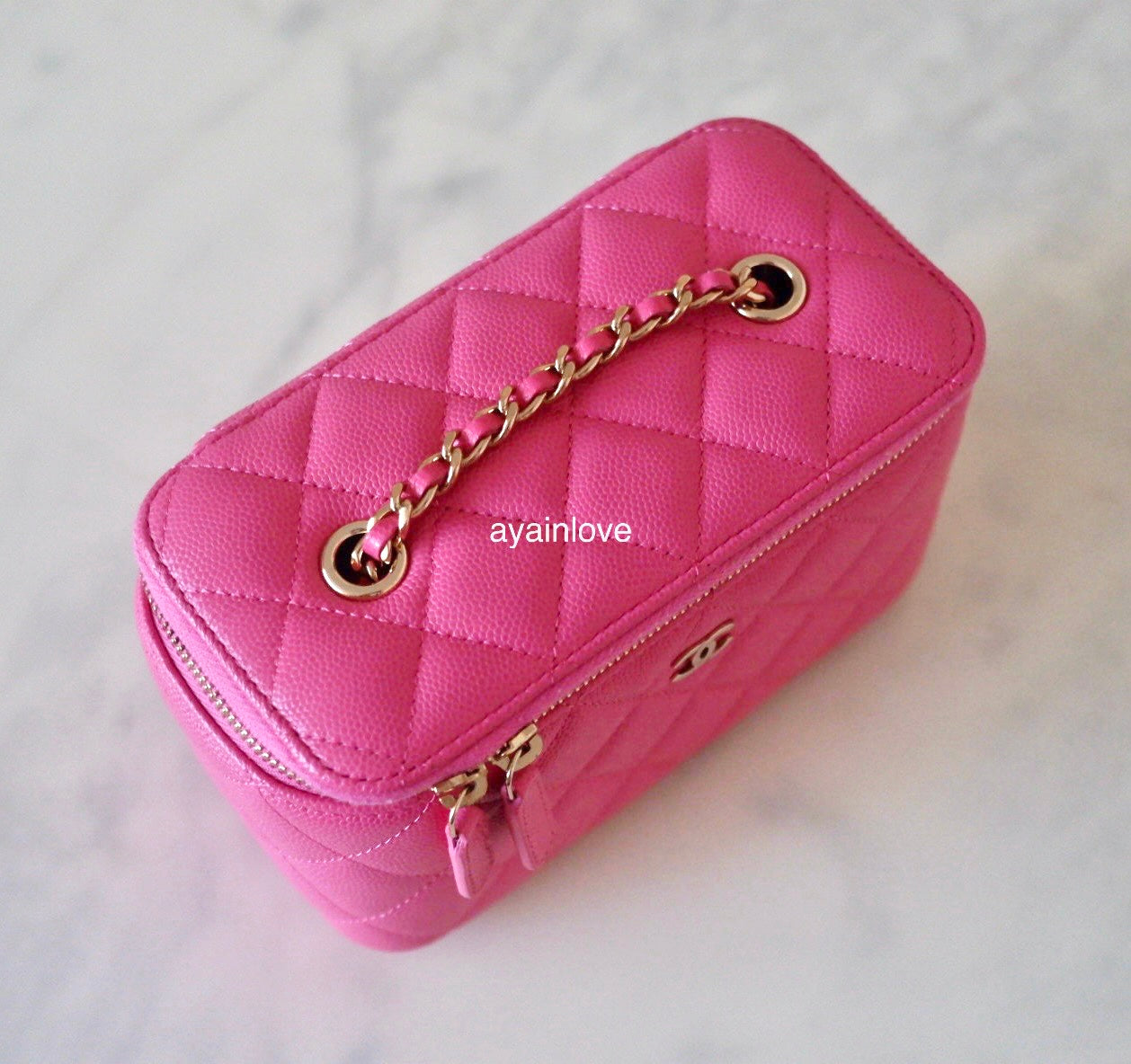 CHANEL 20S Pink Caviar Rectangular Vanity On Chain Light Gold Hardware