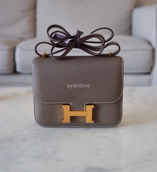 HERMES Constance Mini 18 Etoupe Epsom Gold Hardware B Stamp