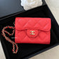 CHANEL Red Caviar Wristlet XL Flap Card Holder Light Gold Hardware