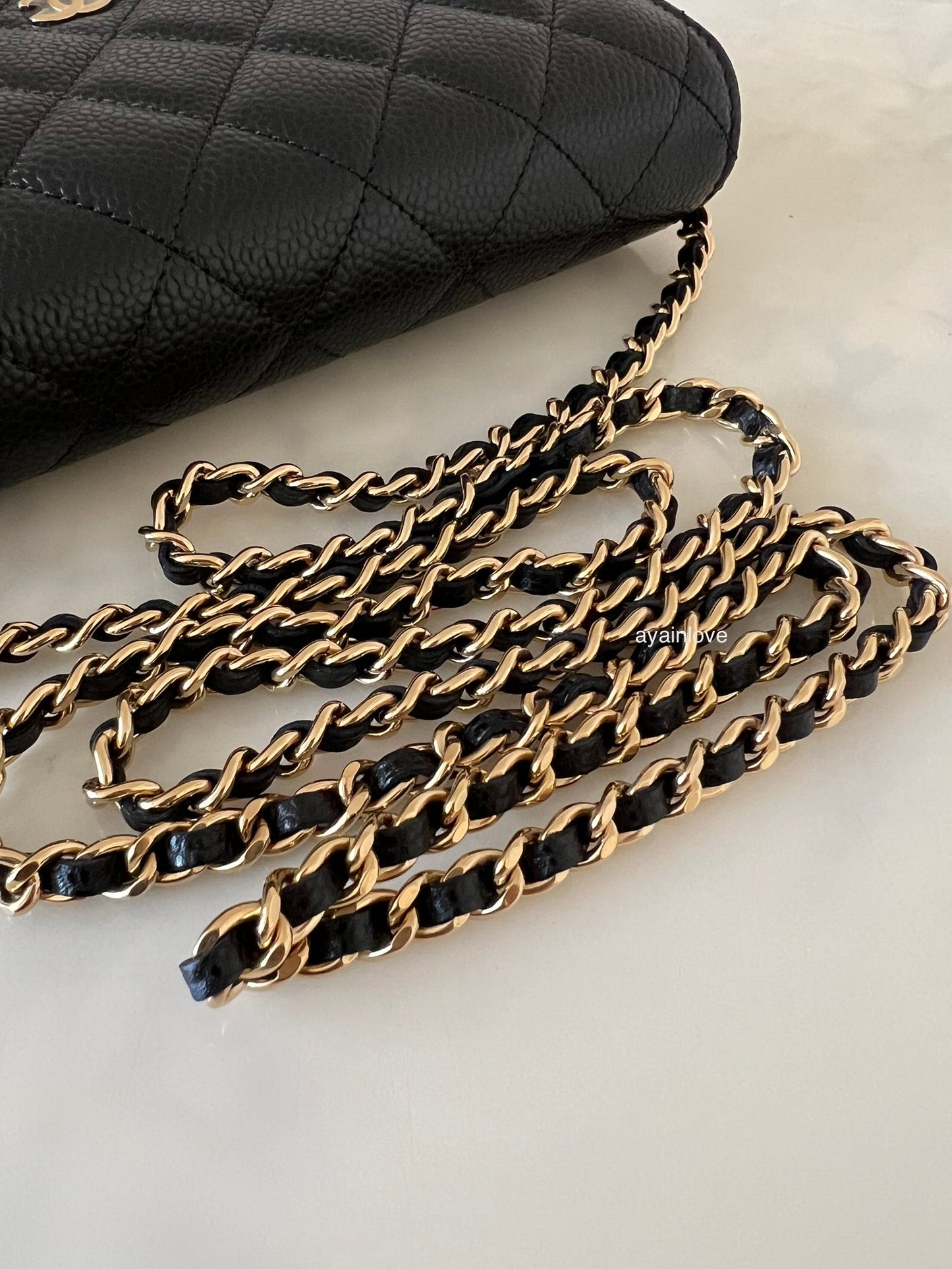 CHANEL Black Caviar Classic Microchipped Wallet On Chain Gold Hardware