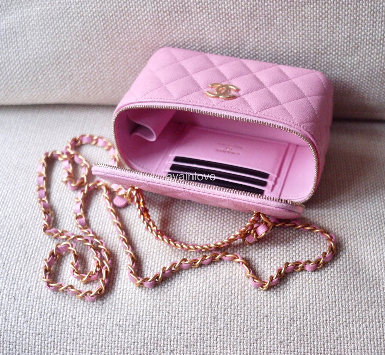 CHANEL 22S Pick Me Up Pink Caviar Top Handle Vanity Brushed Gold Hardware