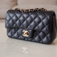 CHANEL 17B Black Caviar (Burgundy Interior) Quilted Classic Rectangular Mini Light Gold Hardware