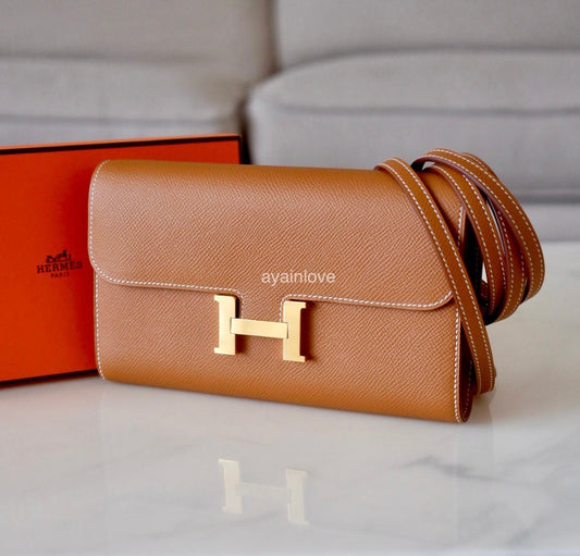 HERMES Constance To Go 18 CTG Clutch Gold Epsom Gold Hardware Z Stamp