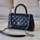 CHANEL Black Caviar Quilted Small Coco Handle 24 cm Light Gold Hardware