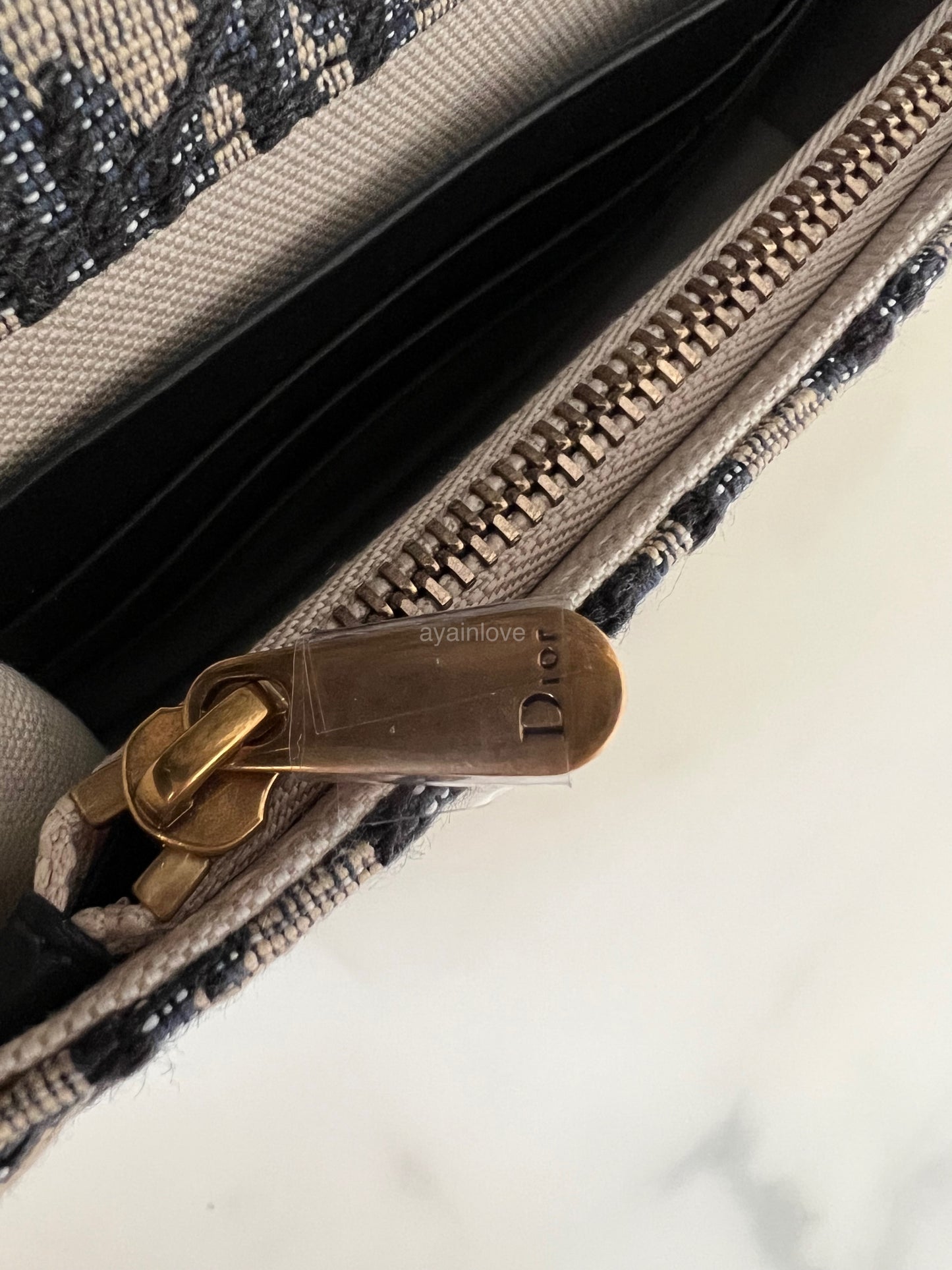 DIOR Saddle Blue Oblique Jacquard Chain Pouch Bag Gold Hardware