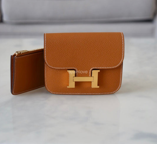 HERMES Constance Slim Epsom Toffee with Inner Zipped Pouch Gold Hardware B Stamp