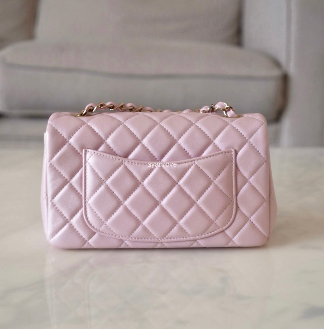 CHANEL 21S Iridescent Light Pink Calfskin Rectangular Mini Bag Light Gold Hardware