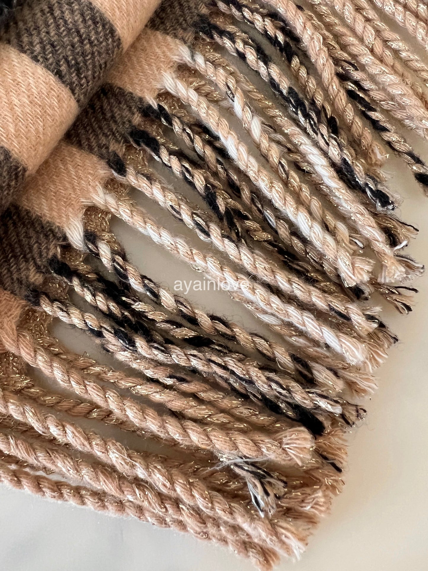 BURBERRY Reversible Wide Check Cashmere Archive Beige Glitter Gold Scarf