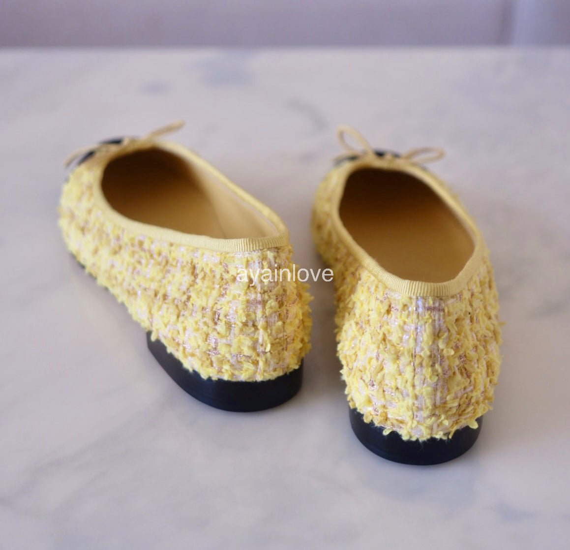 CHANEL CC Yellow Gold Tweed Ballet Shoes Size 38 EU