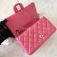 CHANEL 18S Pearly Pink Caviar Rectangular Mini Flap Bag Light Gold Hardware