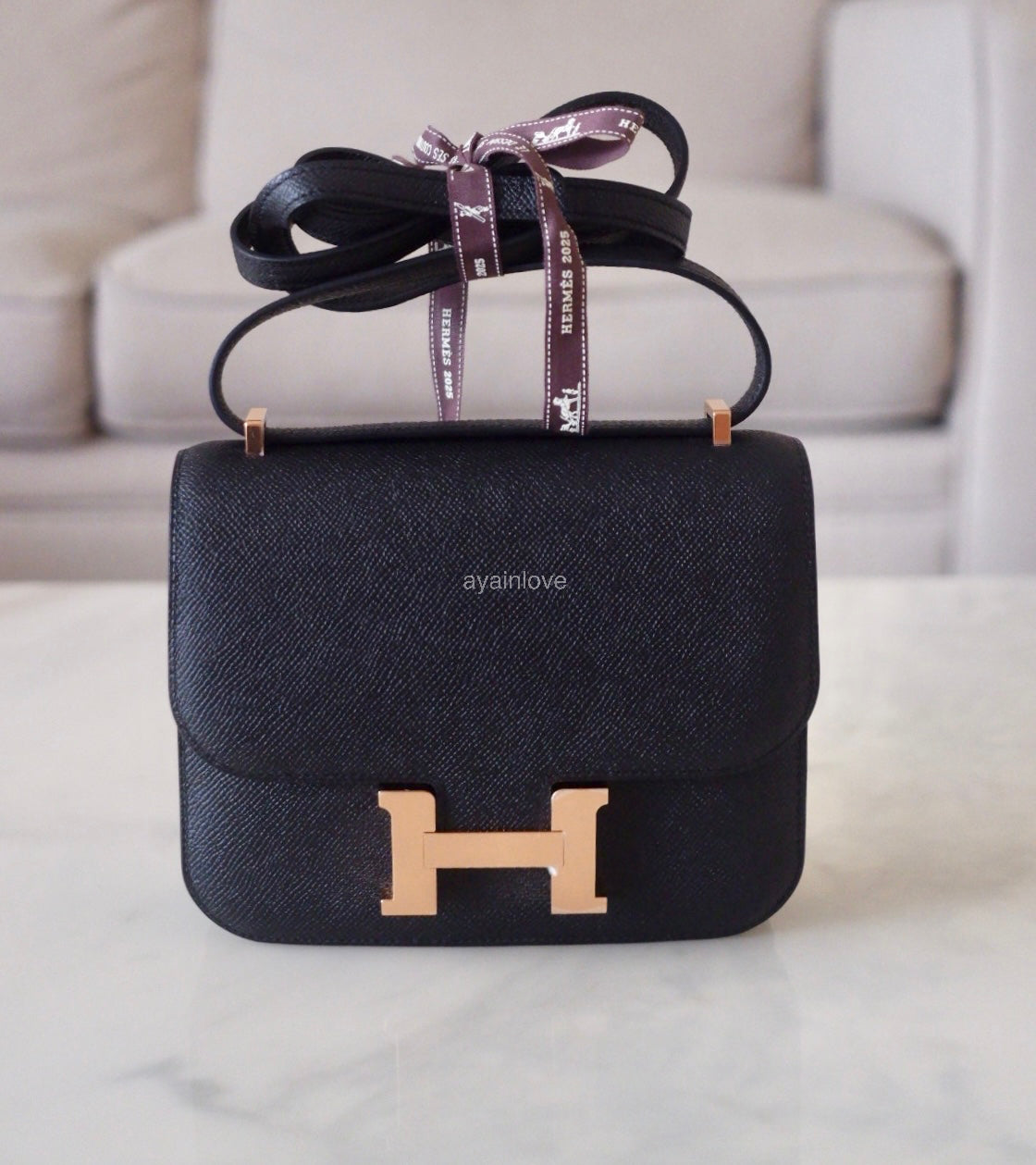 HERMES Constance Mini 18 Noir Black Epsom Rose Gold Hardware W Stamp