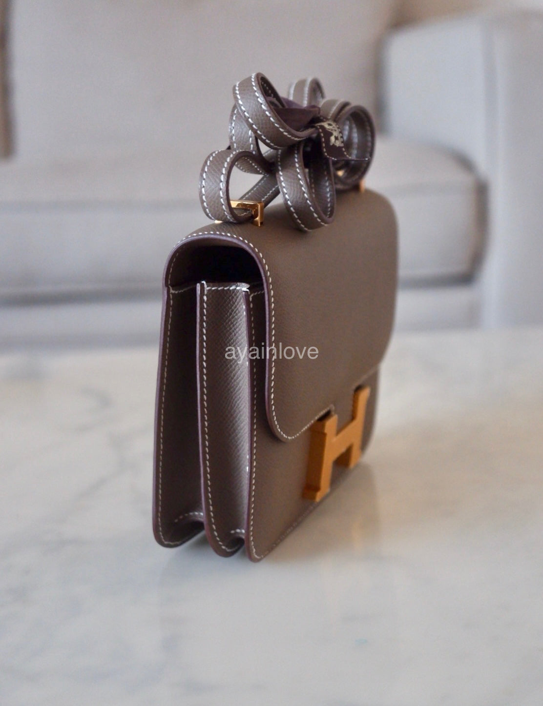 HERMES Constance Mini 18 Etoupe Epsom Gold Hardware B Stamp