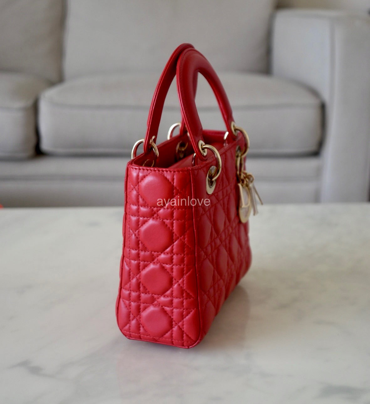 DIOR Small Lady Dior Red Cannage 2019 Light Gold Hardware