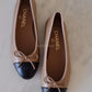 CHANEL 23B Dark Beige Black Classic Ballerina Flats Shoes Size 36.5 EU