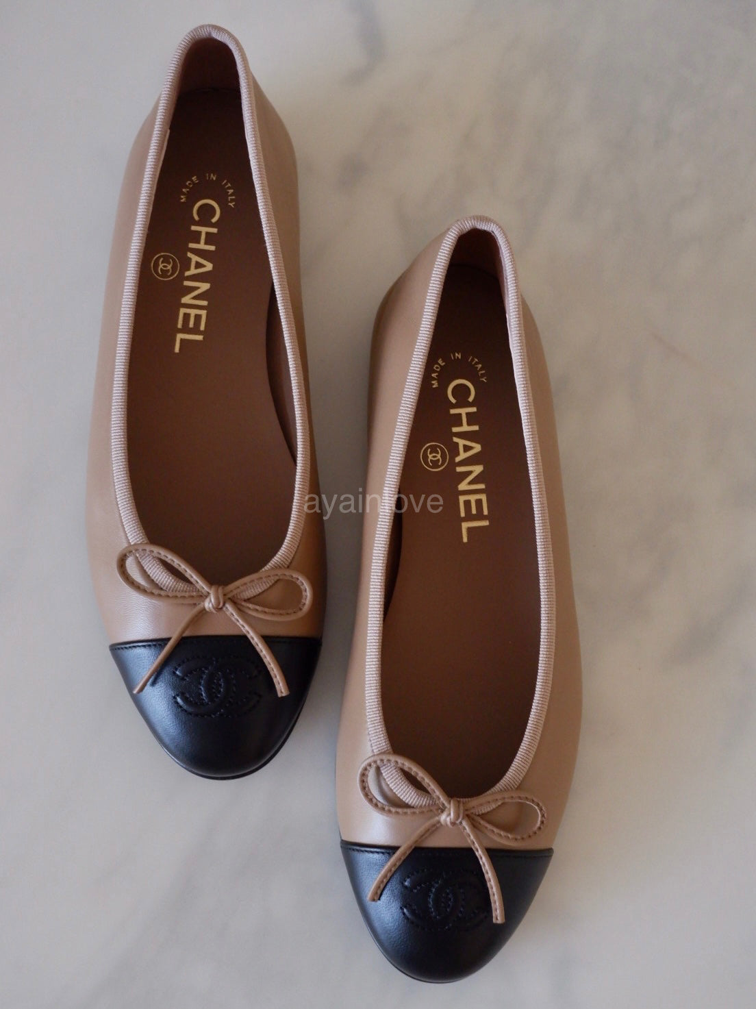 CHANEL 23B Dark Beige Black Classic Ballerina Flats Shoes Size 36.5 EU