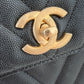 CHANEL Black Caviar Chevron Large Coco Handle 29 cm Flap Bag Brushed Gold Hardware