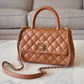 CHANEL 21P Caramel Brown Caviar Small Coco Handle 24 cm Light Gold Hardware