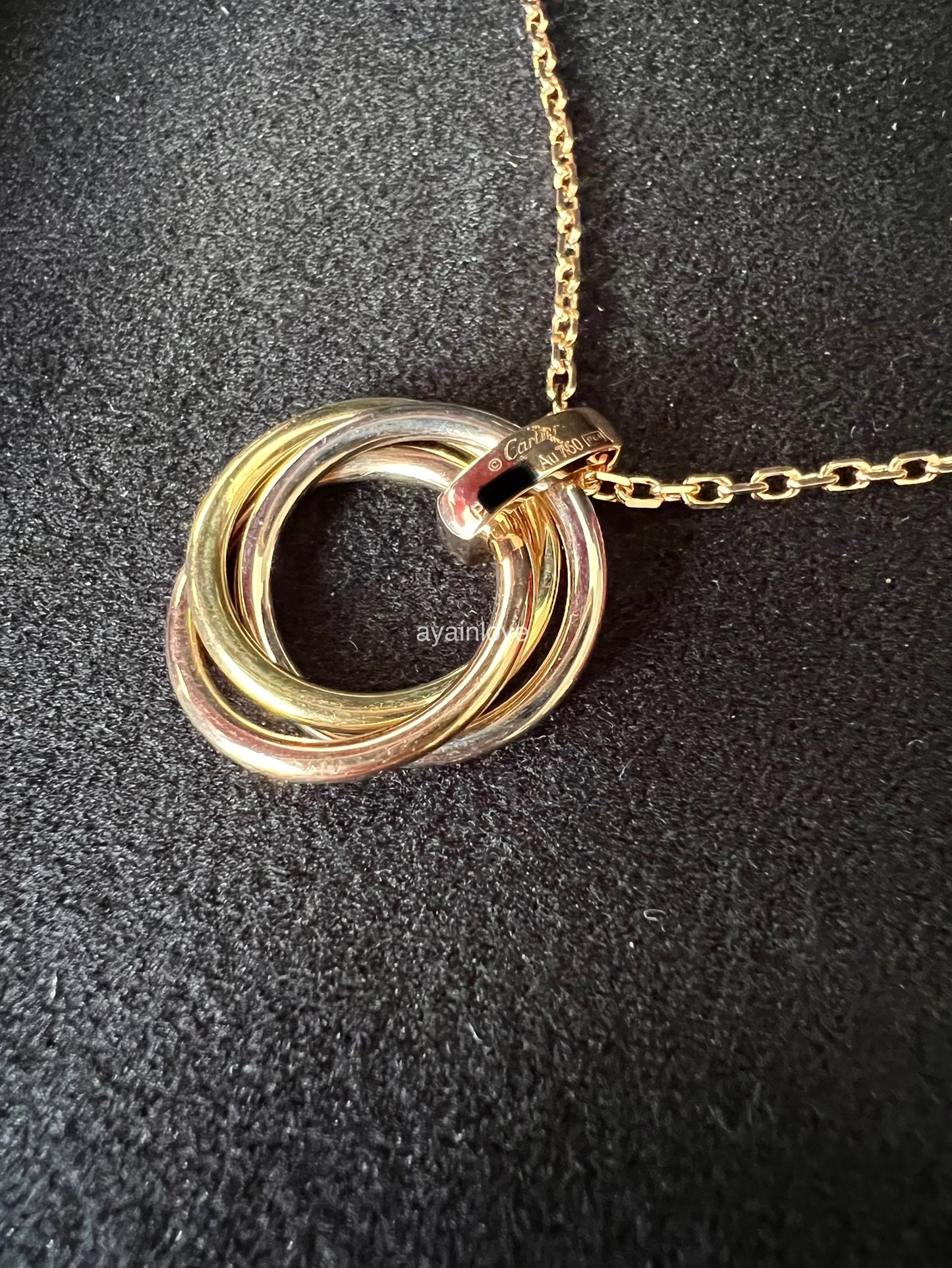 CARTIER Trinity Diamonds 18KT Rose Gold Yellow Gold White Gold Pendant and Rose Gold Necklace