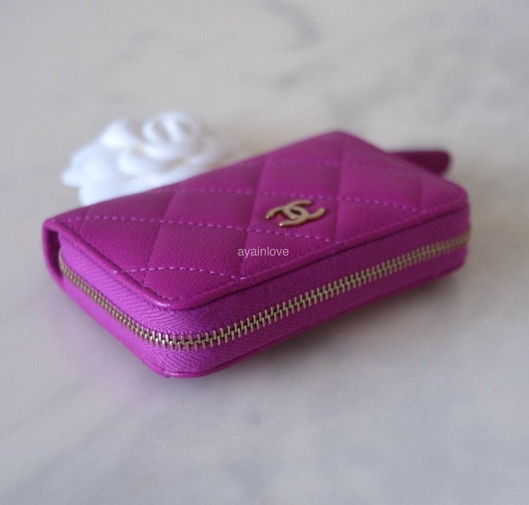 CHANEL 23B Purple Caviar Zippy Card Holder Wallet Light Gold Hardware