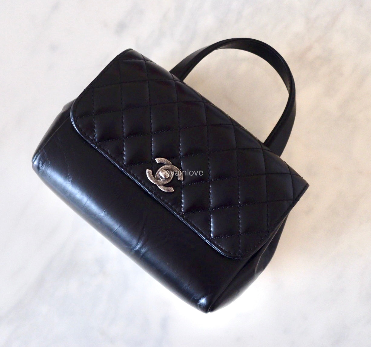 CHANEL Black Small Aged Shiny Calfskin Pilot Essentials Double Sided Flap Bag Ruthenium Hardware