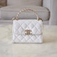 CHANEL 23P White Caviar Kelly Clutch Top Handle with Chain Light Gold Hardware