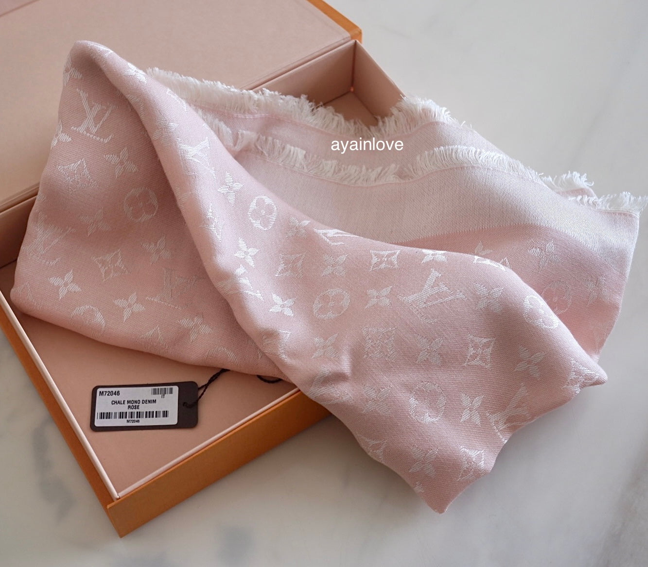 LOUIS VUITTON LV Monogram Rose Light Pink M72046 Silk Wool Large Shawl Scarf Stole