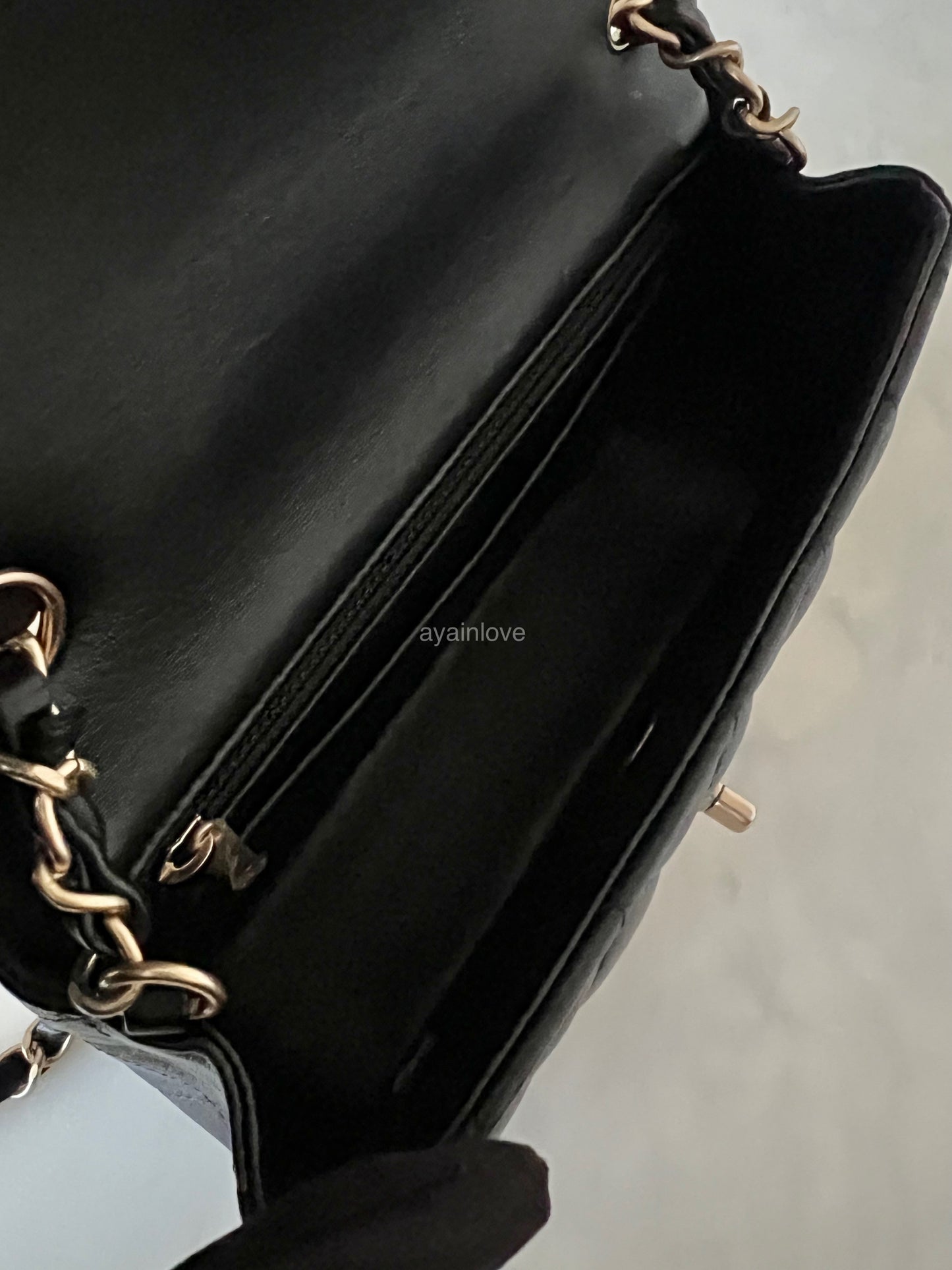 CHANEL 18K Black Lucky Charm Lambskin Rectangular Mini Flap Bag Brushed Gold Hardware