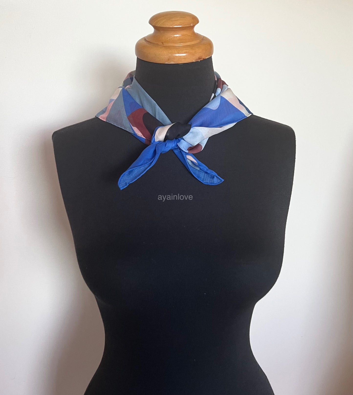 CHANEL Blue Red Cotton Square Scarf 60cm