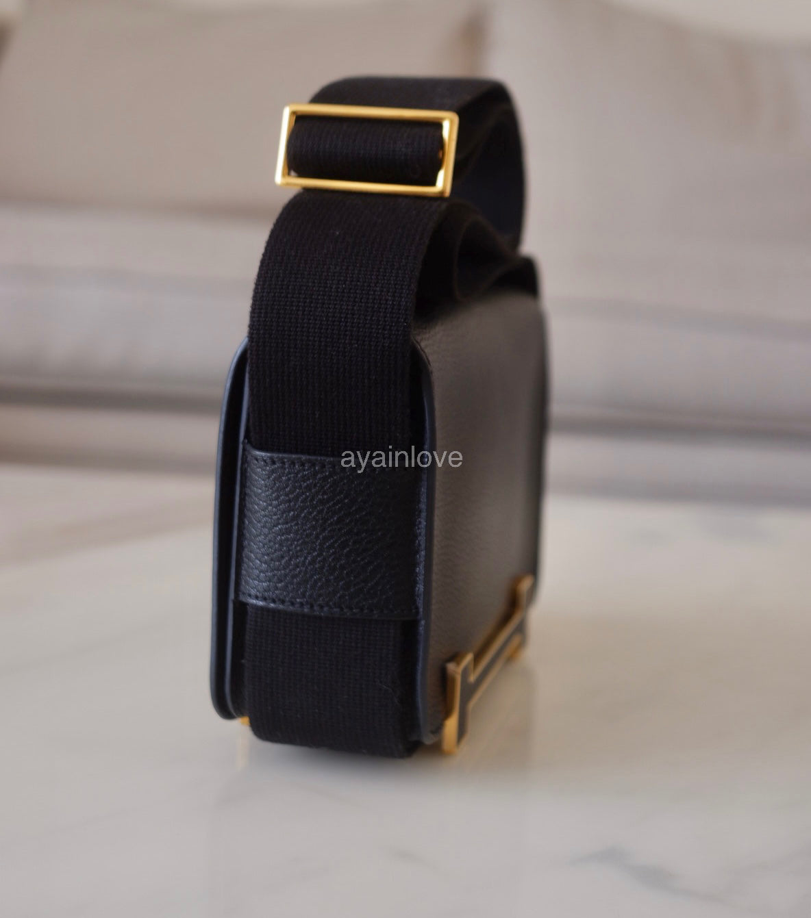 HERMES Geta Black Noir Chevre Mysore Goat Skin Gold Hardware Z Stamp