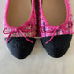 CHANEL CC Pink Multicolour Tweed Ballet Shoes Size 38 EU