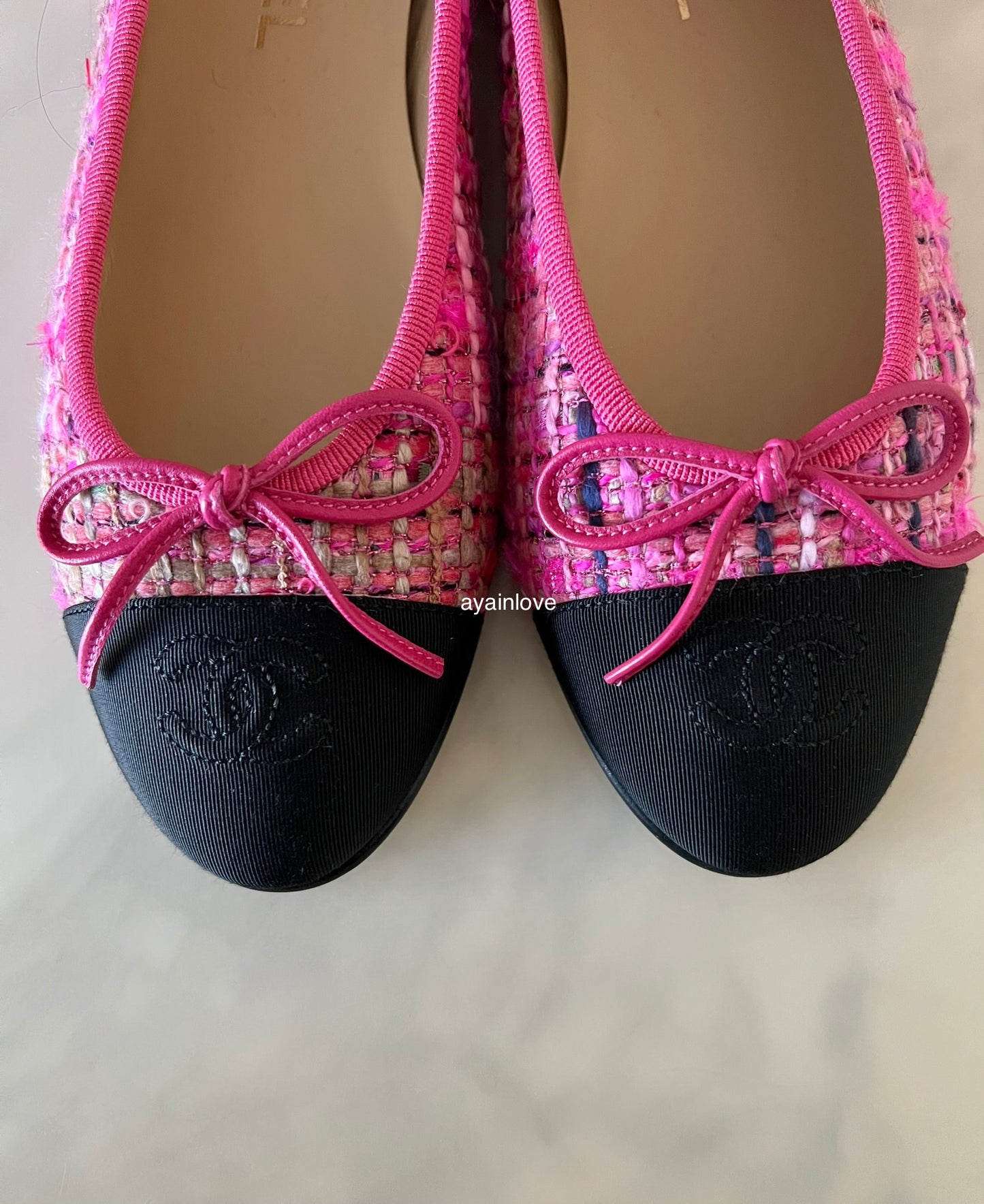 CHANEL CC Pink Multicolour Tweed Ballet Shoes Size 38 EU