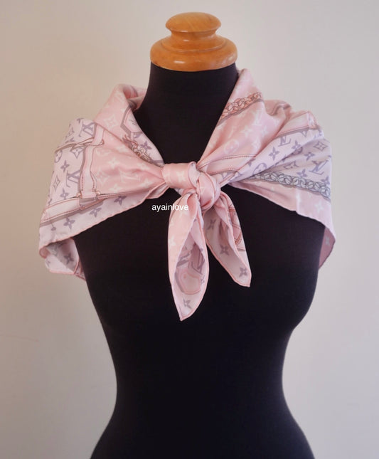 LOUIS VUITTON LV Monogram Confidential Rose Light Pink M70638 Silk Square Shawl Scarf