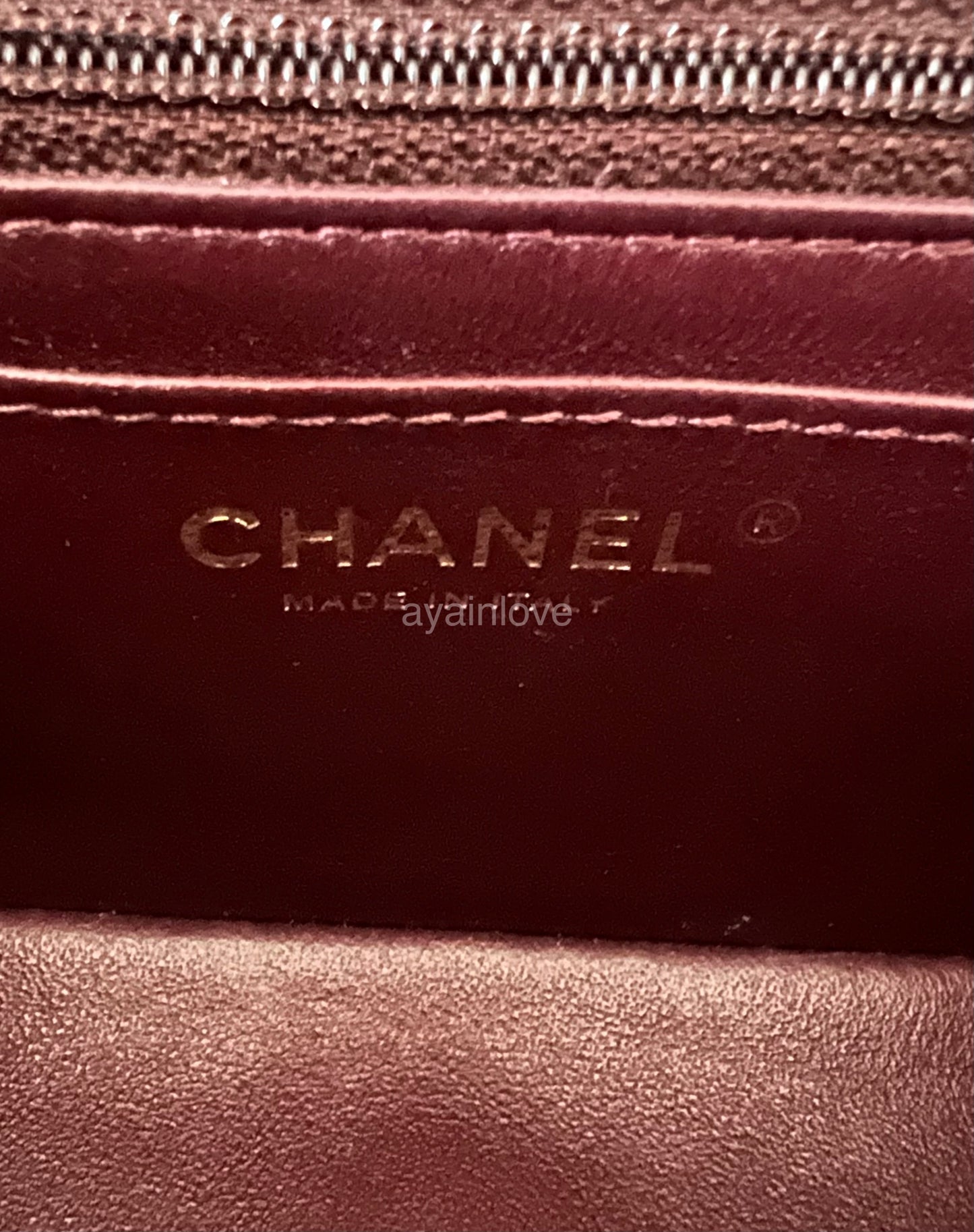 CHANEL 17B Black Caviar (Burgundy Interior) Quilted Classic Rectangular Mini Light Gold Hardware