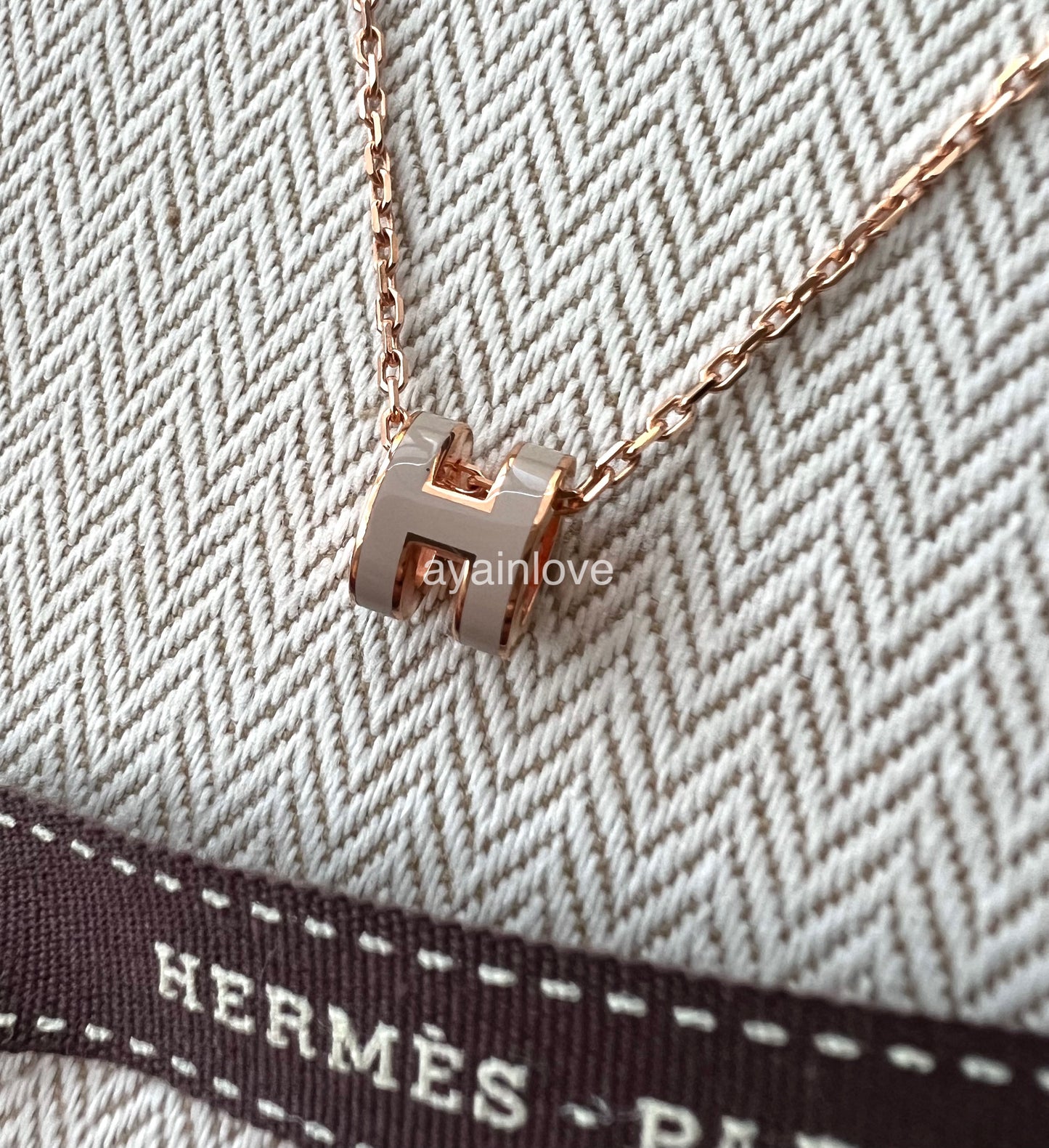 HERMES Mini H Pop Marron Glace Necklace Rose Gold Hardware