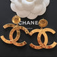 CHANEL 20A CC Paris Button Large Drop Earrings Gold Hardware