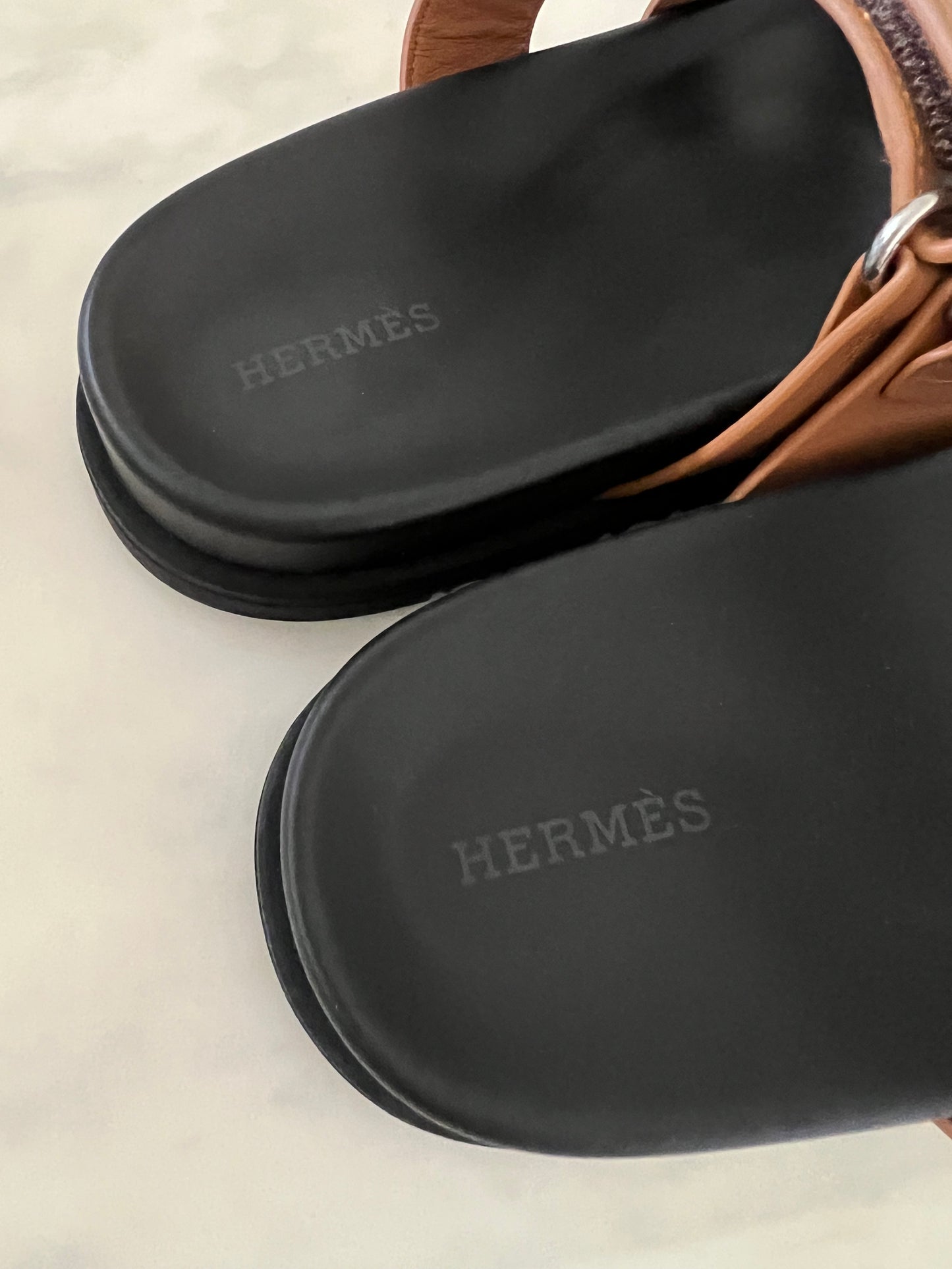 HERMES Tan Chypre Calfskin Sandals Size 36.5 EU