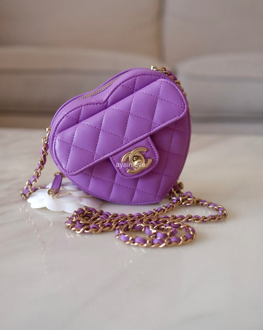 CHANEL 22S Purple CC in Love Heart Small Cross-Body Bag Light Gold Hardware