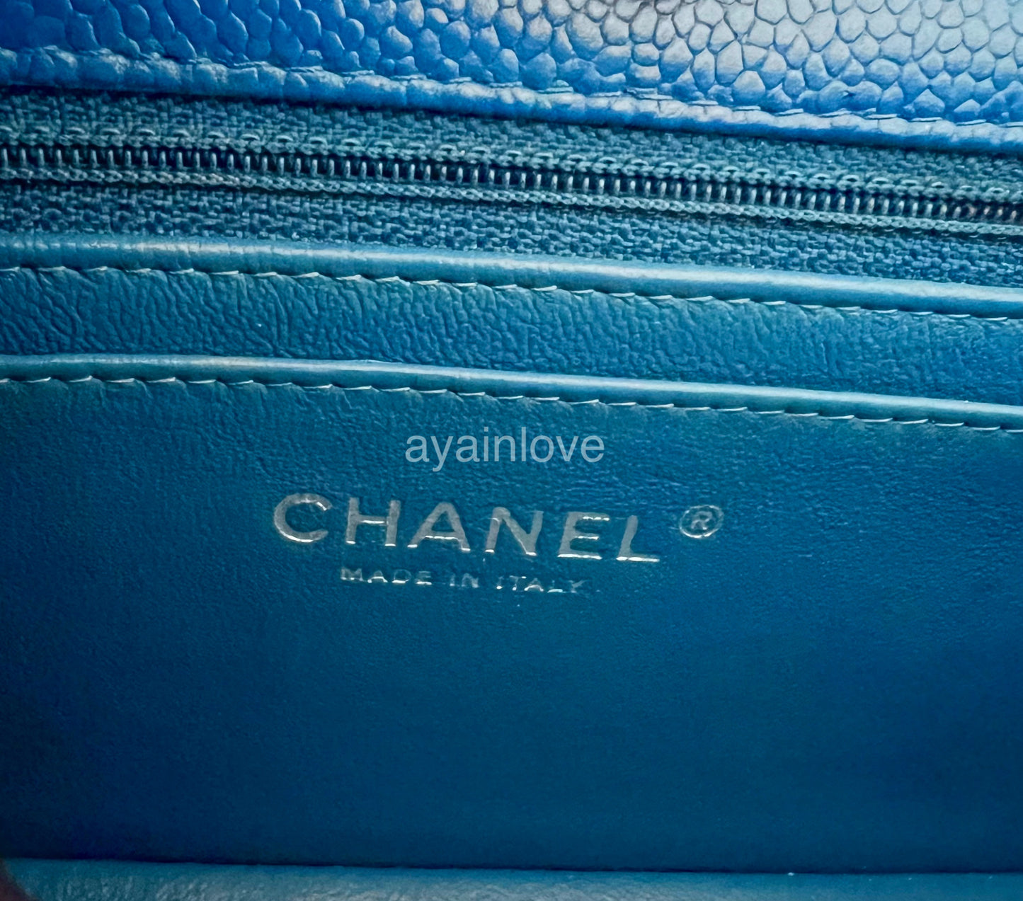 CHANEL 13S Blue Roi Caviar Classic Quilted Rectangular Mini Flap Bag Silver Hardware