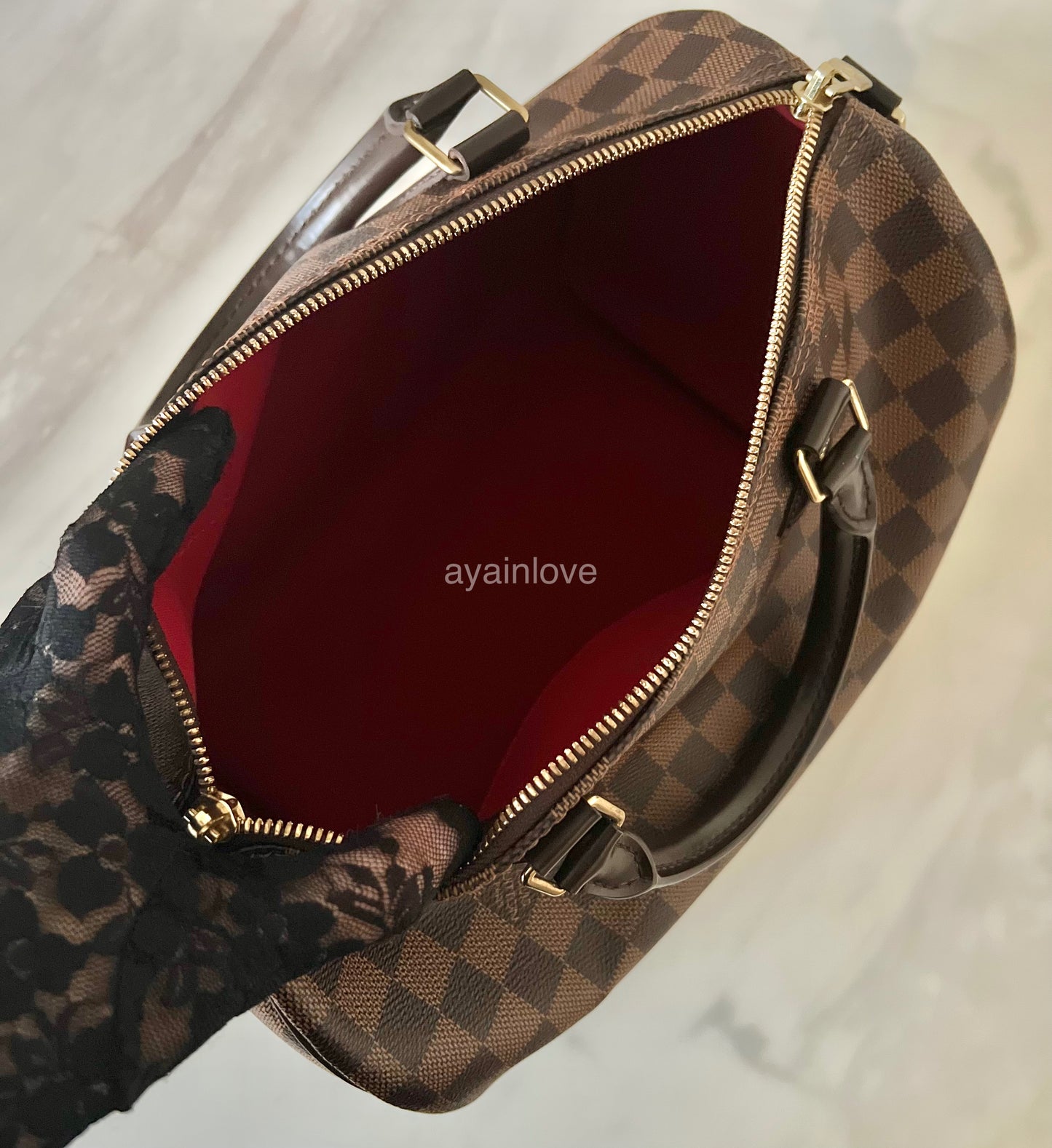 LOUIS VUITTON LV Speedy Bandoulier 30 Damier Ebene Bag Gold Hardware