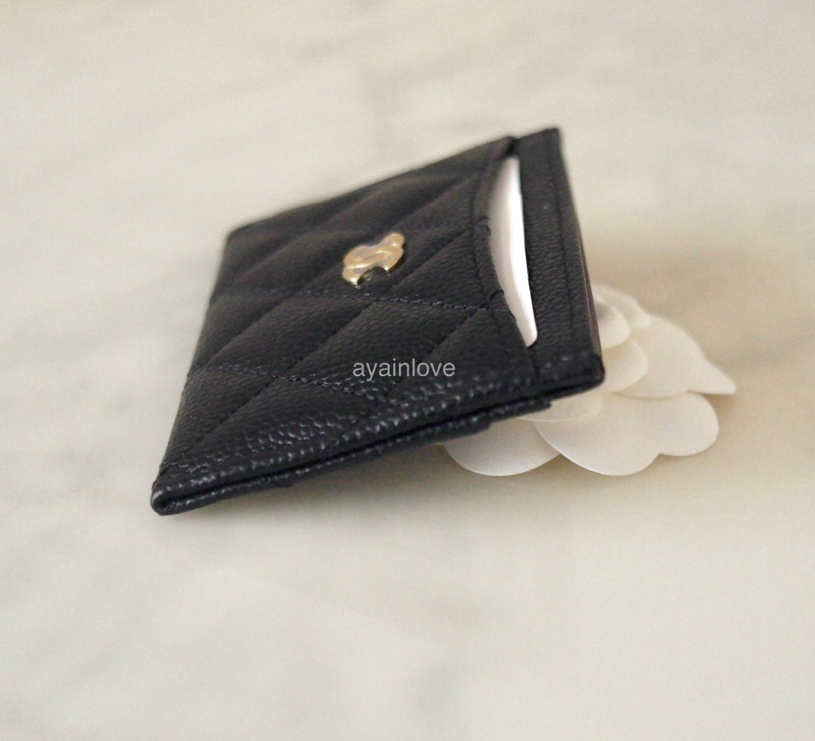 CHANEL Classic Black Caviar Flat Card Holder Gold Hardware