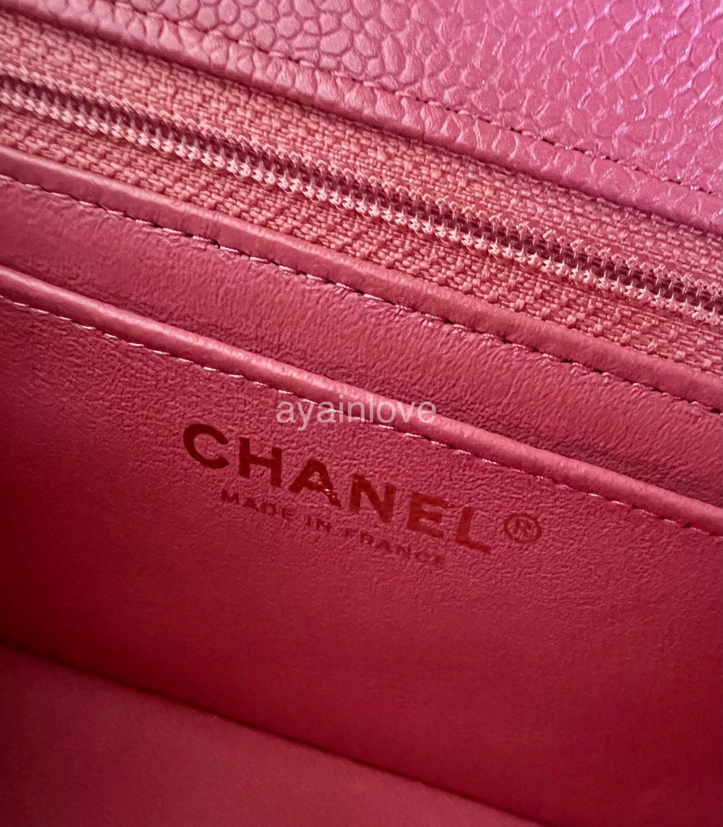 CHANEL 18S Pearly Pink Caviar Rectangular Mini Flap Bag Light Gold Hardware