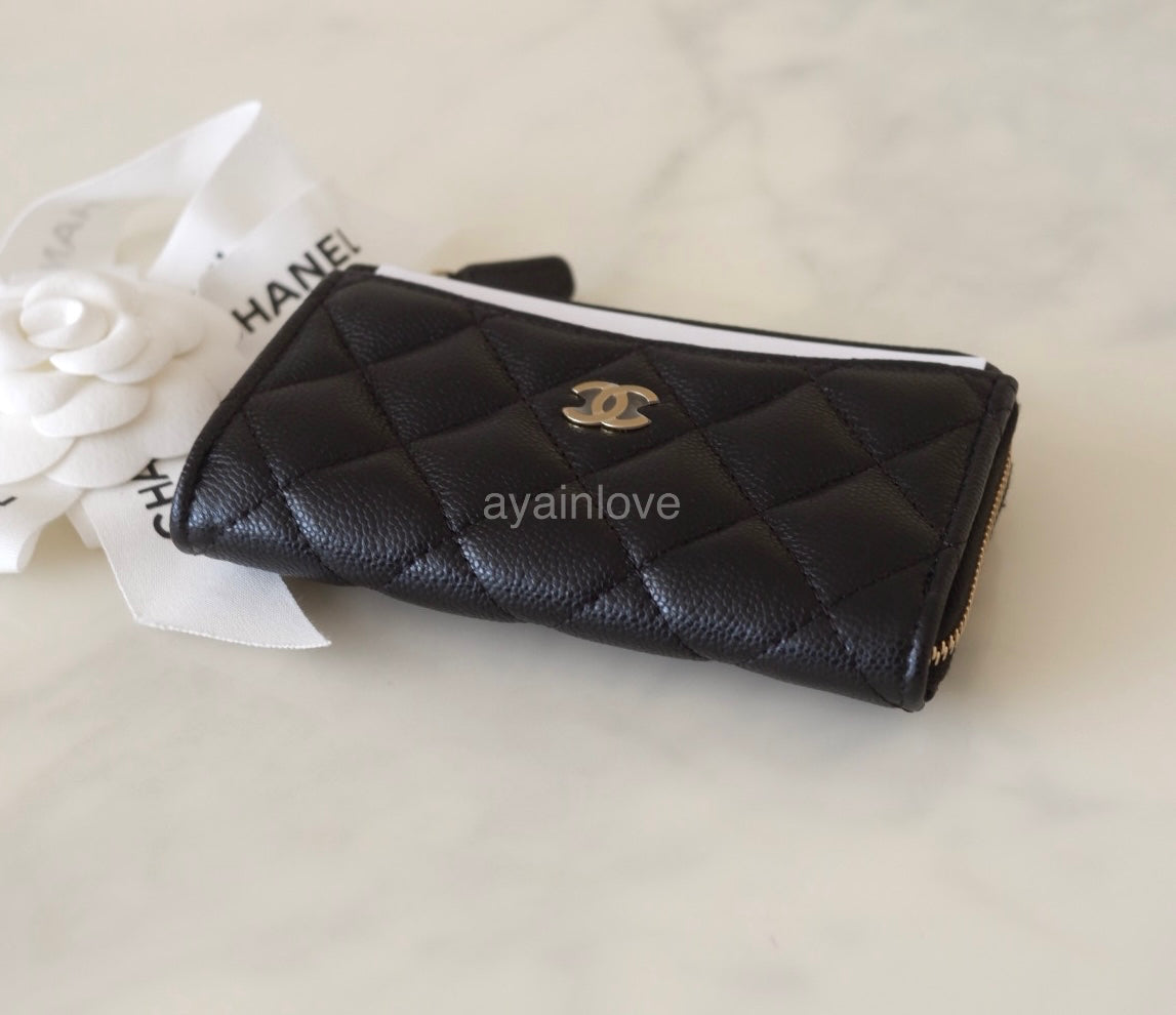 CHANEL Black Caviar New Style XL Zippy Card Holder Wallet Gold Hardware