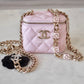 CHANEL 22S Light Pink Lamb Skin Square Vanity on Coco Chain Strap Light Gold Hardware