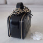 CHANEL Black Patent Quilted Calfskin Mini Vanity Bag on Chain Light Gold Hardware