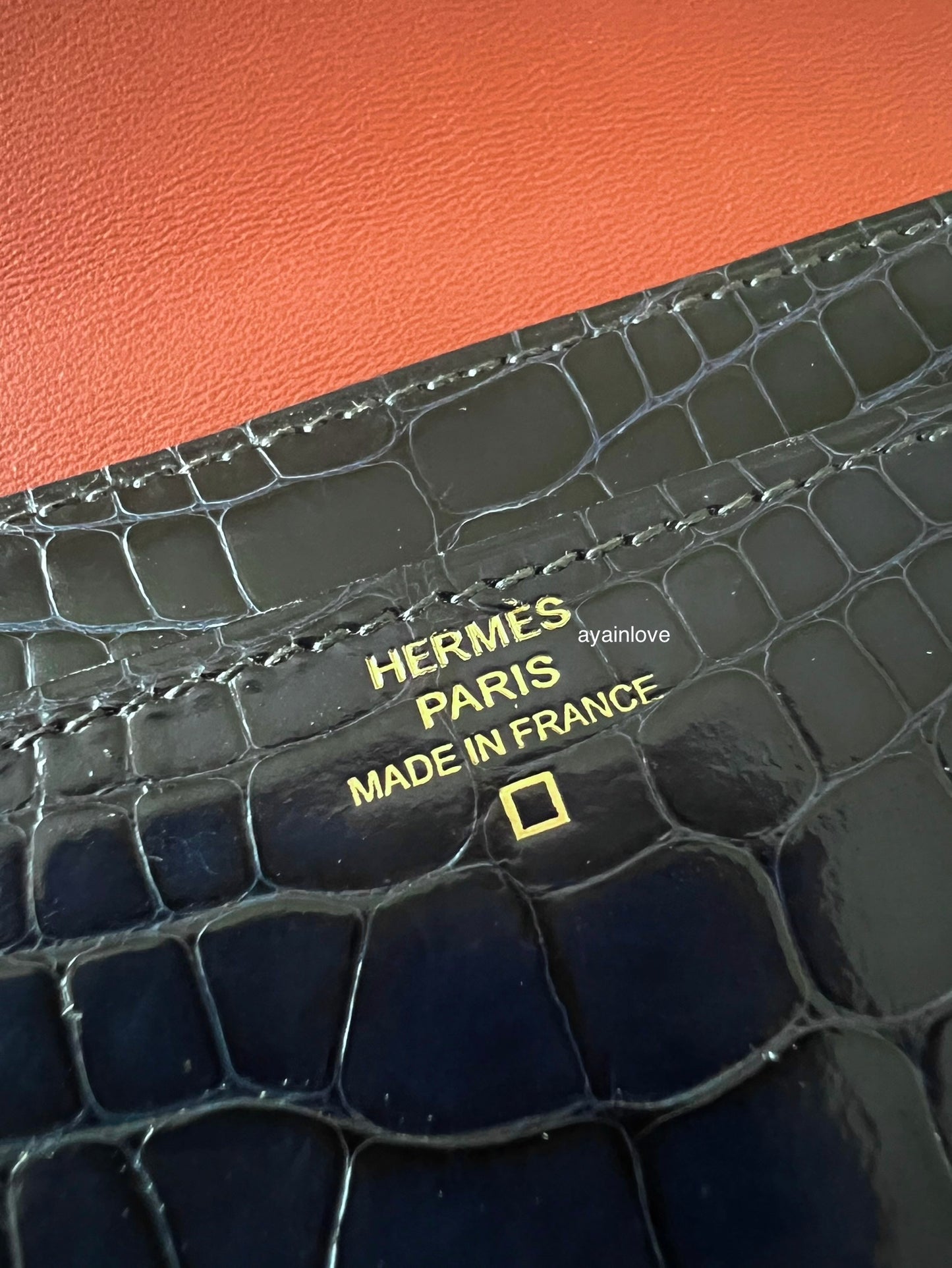 HERMES Constance Blue Indigo Bicolor Verso Shiny Alligator Long Wallet To Go Rose Gold Hardware