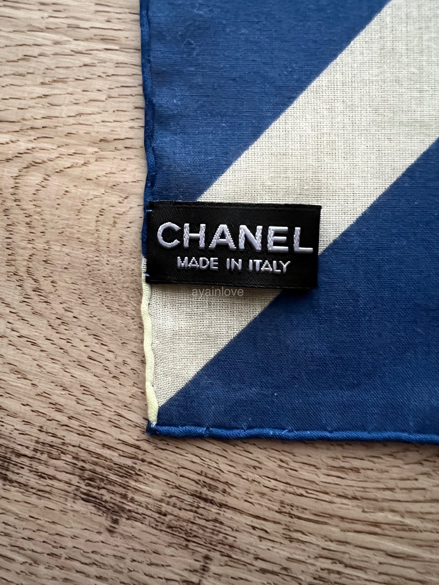 CHANEL Blue Red Cotton Square Scarf 60cm