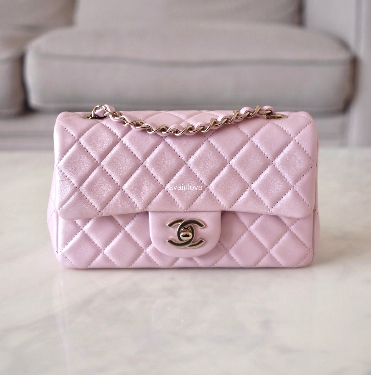 CHANEL 21S Iridescent Light Pink Calfskin Rectangular Mini Bag Light Gold Hardware